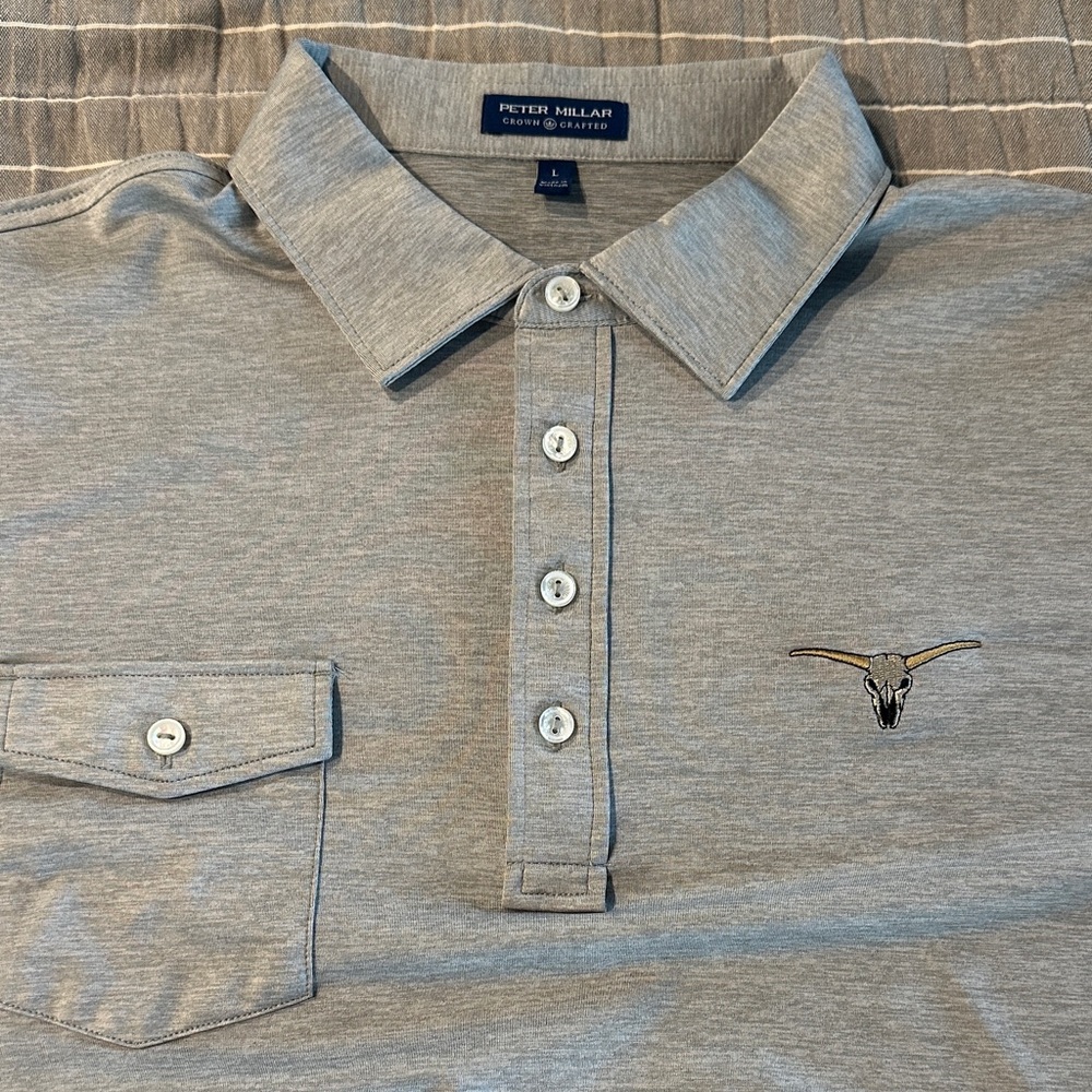 Peter Millar Crown Crafted Light Gray Polo Shirt with Embroidery